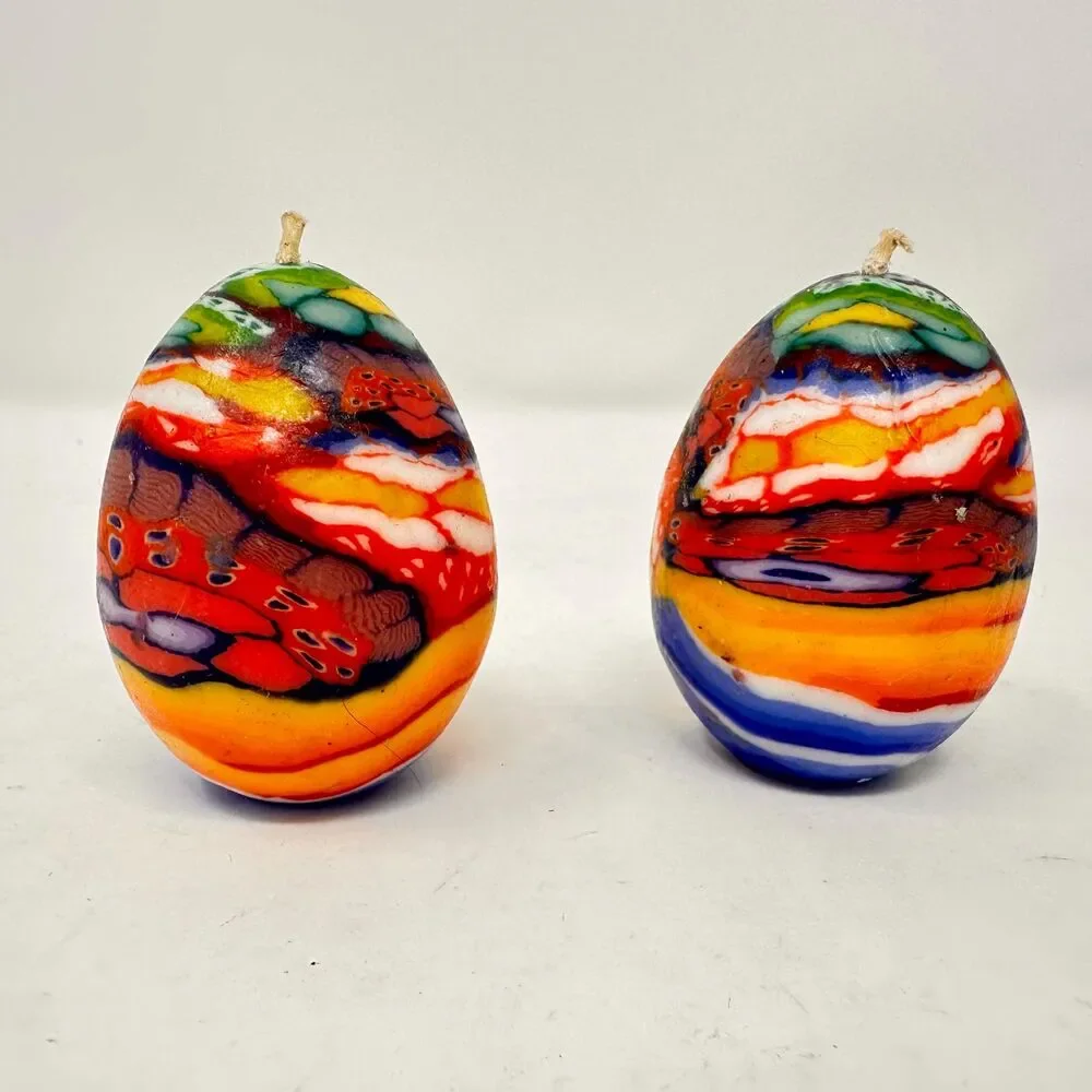 Vintage Multicolor Floral Egg Candles Set of 7 Candle & Egg collectors 2.5”